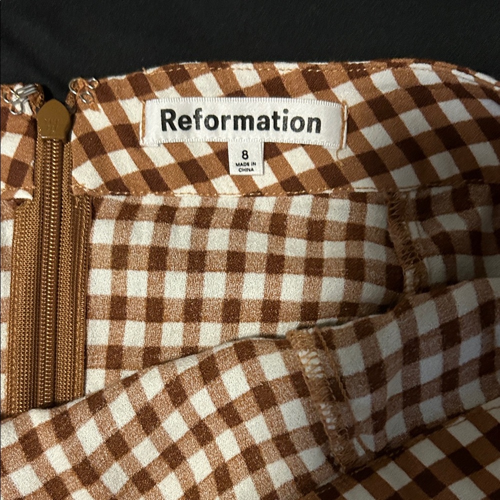 Reformation Brown and White Gingham Flounce Skirt - Picture 3 of 4